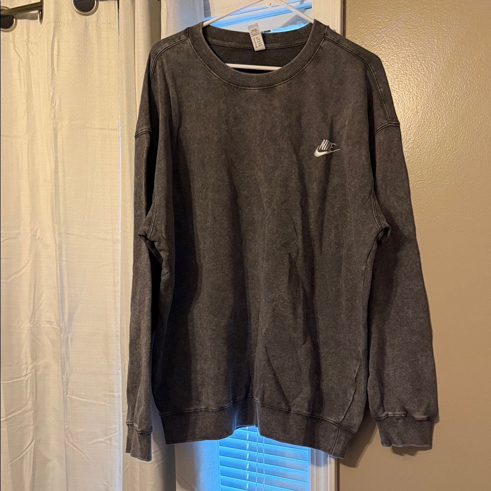 Nike Men's Faded Black Crewneck Sweatshirt with Small White Swoosh